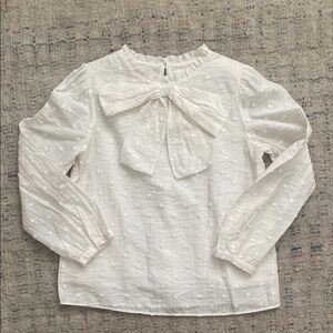 Zara Kids White Bow Textured Blouse with ruffle collar size 10